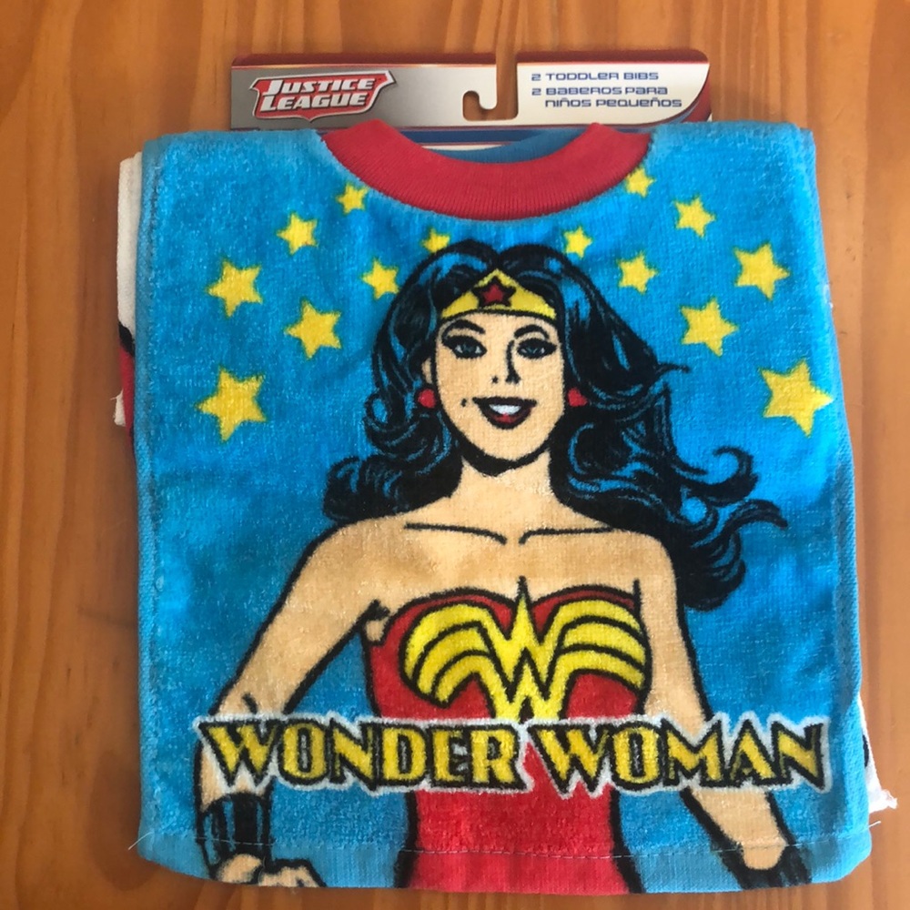 Justice league toddler bibs, new never used